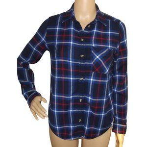 American Eagle Shirt XS Boyfriend Fit Soft Viscose Flannel Plaid blue white red